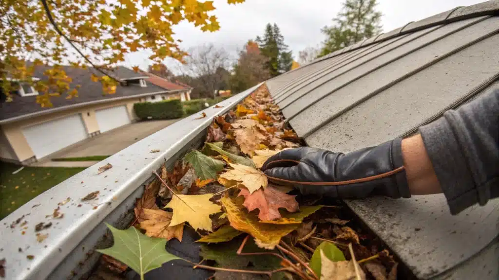Cleaning leaves from a gutter