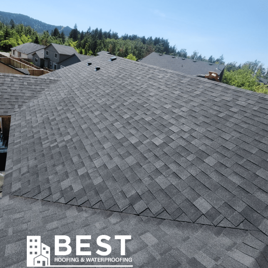 Completed shingle roofing installation on residential home in Eugene