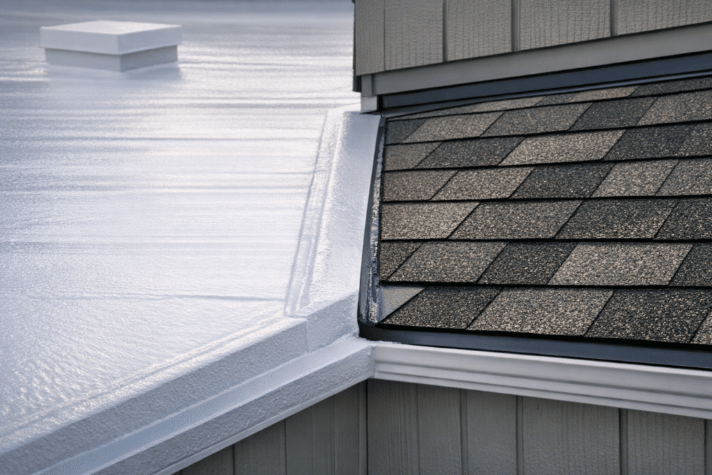 Roof maintenance and coating application in Corvallis, Oregon on a residential roof.